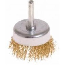 Щетка торцевая D 50 MasterTool из латунированной рифленой проволоки со стержнем ¼ 19-7405