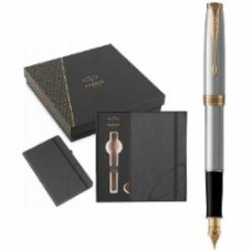 Ручка перьевая Parker Sonnet Stainless Steel GT FP F 84 111b24 (перьевая ручка + блокнот Parker)