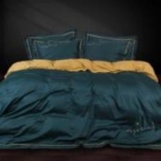 Комплект постельного белья Сатин Imperial Satin Messina 175х210 см бежевый/синий MirSon