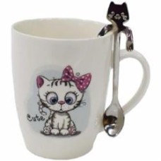 Чашка с ложкой Ardesto Cute 320 мл фарфор белая AR3040BS