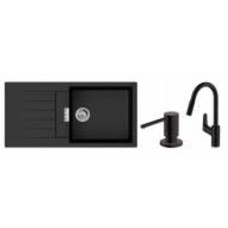 Мойка для кухни + смеситель гранитная S520-F480 + Focus M41 дозатор A41 черный графит