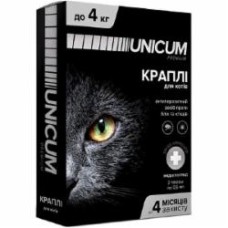 Капли UNiCUM Premium от блох и клещей на холку для котов массой 0-4 кг (UN-004)