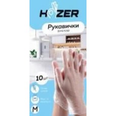 Перчатки медицинские Hozer одноразовые виниловые р.8 (M) прозрачные 10 шт./уп.