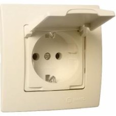 Розетка с заземлением Makel Lillium Natural Kare без шторок с крышкой кремовый 32010029