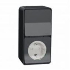 Розетка 1 с заземлением Schneider Electric Mureva Styl + переключатель IP55 черный MUR36024
