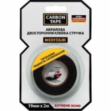 Двусторонняя клейкая лента CARBON TAPE акриловая EXTREME BOND 19 мм 1,1 мм 2 м черный
