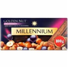 Шоколад Millennium Gold молочный с цельным орехом и изюмом 100 г
