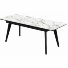 Стол обеденный Aqua Rodos Атланта к-Invisible white (5мм) 1600х800х760 черный/мрамор светлый