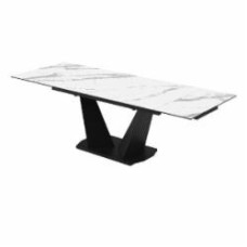 Стол обеденный Aqua Rodos Луара Laminam Bianco Statuario Venato (3 мм) 1600х900х760 черный/мрамор светлый (АР000081630)