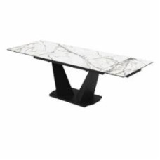 Стол обеденный Aqua Rodos Луара Laminam Invisible white (5 мм) 1600х900х760 черный/мрамор светлый (АР000081628)