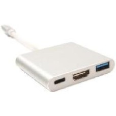 Переходник PowerPlant USB Type-C – HDMI + USB 3.0 + USB Type-C 0,15 м серебристый (KD00AS1306) для MacBook 12