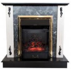 Каминокомплект Flamma Иллинойс black + INVER BRASS
