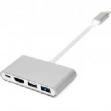 Переходник PowerPlant серебряный (CA911707) Type-C (M) - 4*USB 2.0/3.0, HDMI, Type-C (F)