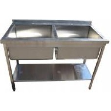 Мойка производственная 2-секционная с бортиком и полкой Tehma 1200x600x850 мм нержавеющая сталь