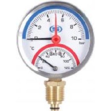Манометр Gross вертикальный 1/4 с клапаном 1/2 (120°C) 10.0 Bar